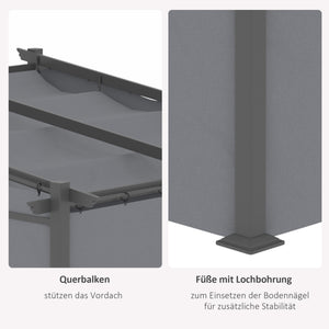 Pergola mit ausziehbarem Dach für Garten 3x3m dunkelgrau