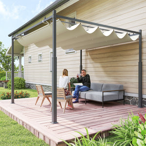 Pergola mit ausziehbarem Dach UV-Schutz für Garten 3x3m cremeweiss