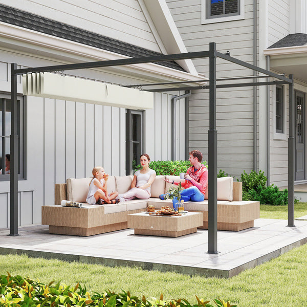 Pergola mit ausziehbarem Dach UV-Schutz für Garten 3x3m cremeweiss