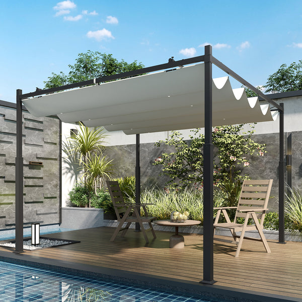 Pergola mit ausziehbarem Dach UV-Schutz für Garten 3x3m cremeweiss