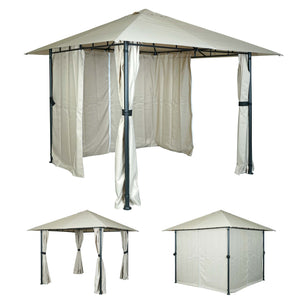 Pergola Gartenpavillon 3x3m mit Seitenwand in Creme-Beige