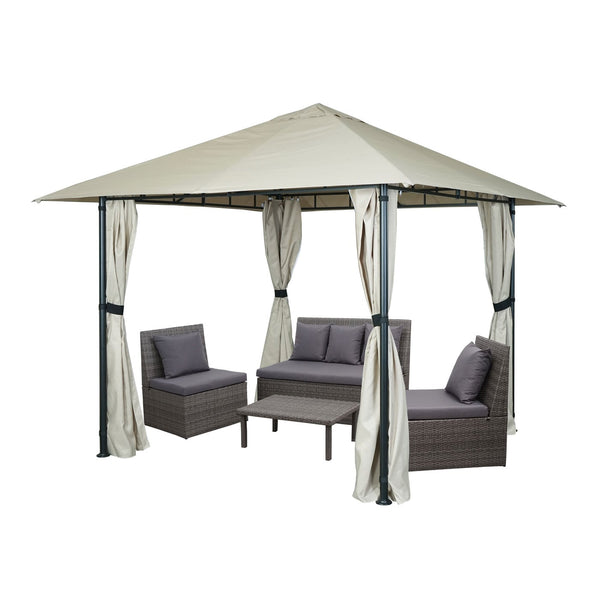 Pergola Gartenpavillon 3x3m mit Seitenwand in Creme-Beige