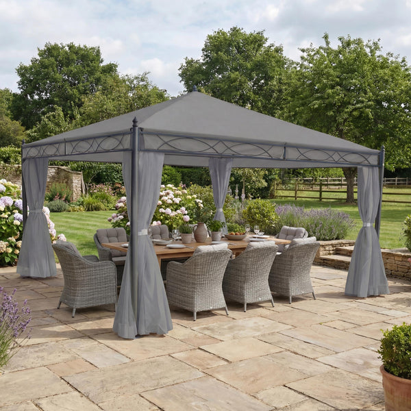 Pergola Gartenpavillon 4x4m Stabil mit Seitenwand hellgrau