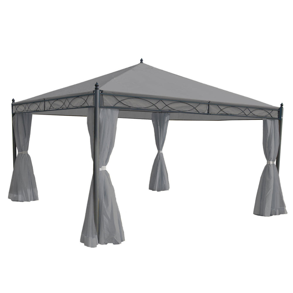 Pergola Gartenpavillon 4x4m Stabil mit Seitenwand hellgrau