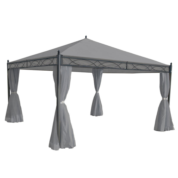 Pergola Gartenpavillon 4x4m Stabil mit Seitenwand hellgrau