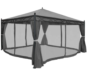 Pergola Gartenpavillon 4x4m mit Seitenwand & Moskitonetz Grau