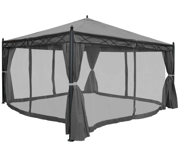 Pergola Gartenpavillon 4x4m mit Seitenwand & Moskitonetz Grau