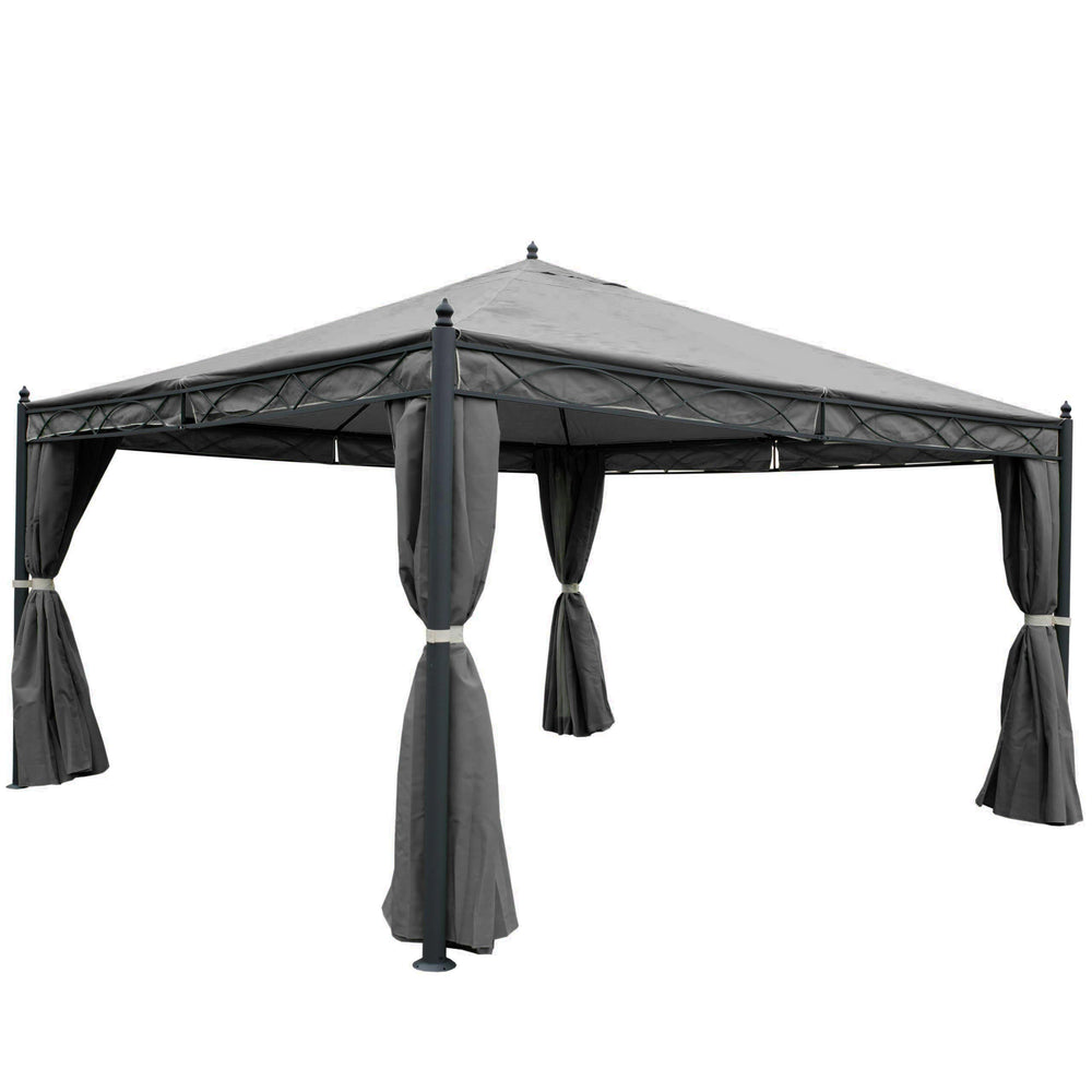 Pergola Gartenpavillon 4x4m mit Seitenwand & Moskitonetz Grau