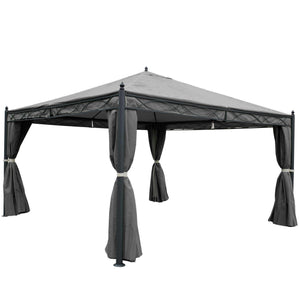 Pergola Gartenpavillon 4x4m mit Seitenwand & Moskitonetz Grau