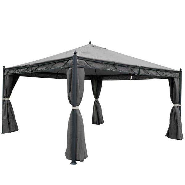 Pergola Gartenpavillon 4x4m mit Seitenwand & Moskitonetz Grau