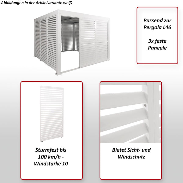 3er-Set Aluminium Lamellen für Pergola, 204x271cm, weiss