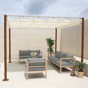 Pergola Pavillon 3x3m Bambus-Optik Cremeweiss Metallgestell Garten