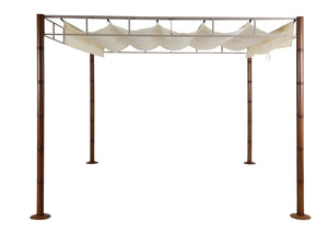 Pergola Pavillon 3x3m Bambus-Optik Cremeweiss Metallgestell Garten