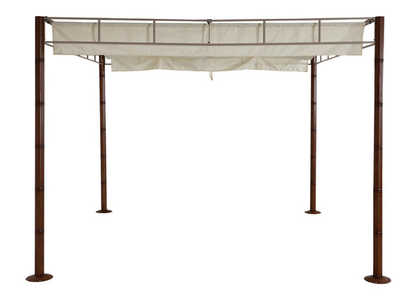 Pergola Pavillon 3x3m Bambus-Optik Cremeweiss Metallgestell Garten