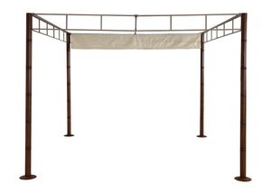 Pergola Pavillon 3x3m Bambus-Optik Cremeweiss Metallgestell Garten
