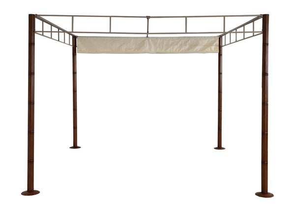 Pergola Pavillon 3x3m Bambus-Optik Cremeweiss Metallgestell Garten