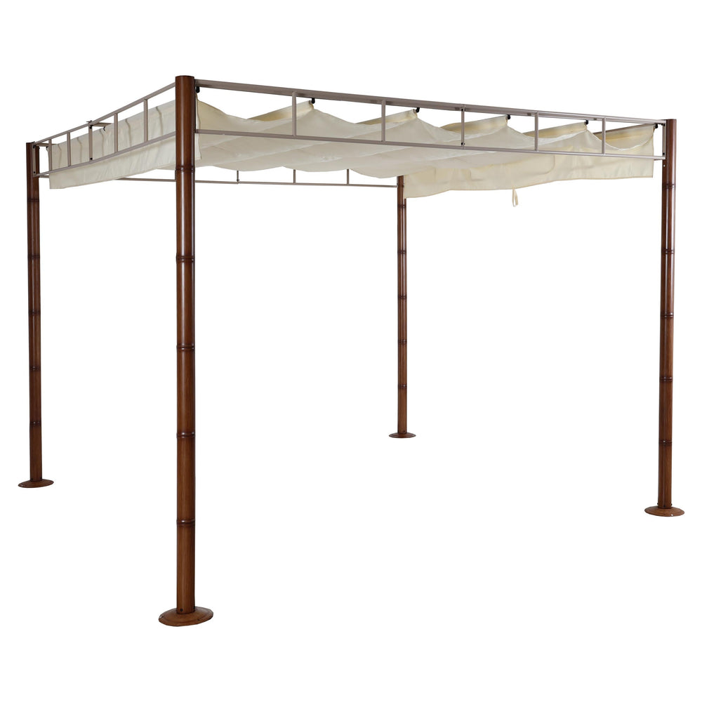 Pergola Pavillon 3x3m Bambus-Optik Cremeweiss Metallgestell Garten