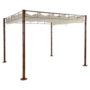Pergola Pavillon 3x3m Bambus-Optik Cremeweiss Metallgestell Garten