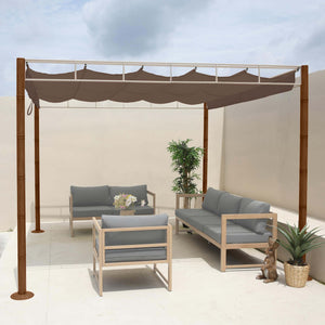 Garten Pergola 3x3m aus Metall in Bambus-Optik, taupe-braun