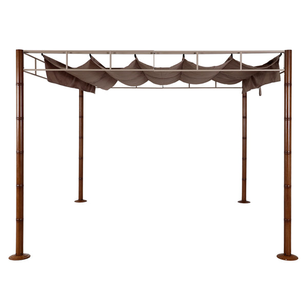 Garten Pergola 3x3m aus Metall in Bambus-Optik, taupe-braun