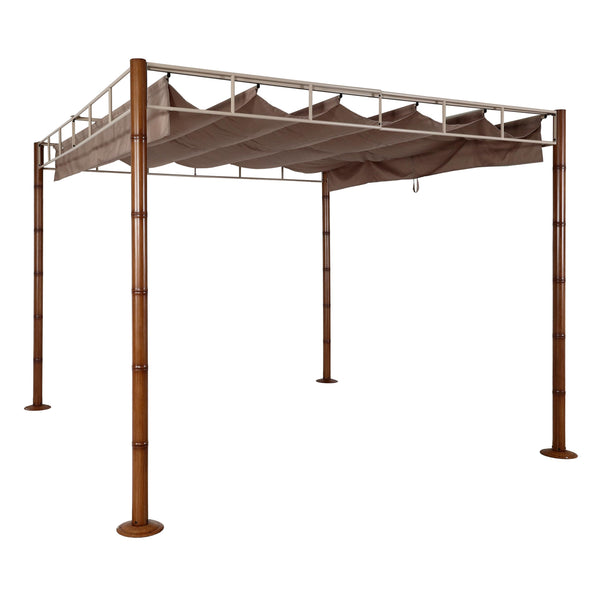 Garten Pergola 3x3m aus Metall in Bambus-Optik, taupe-braun