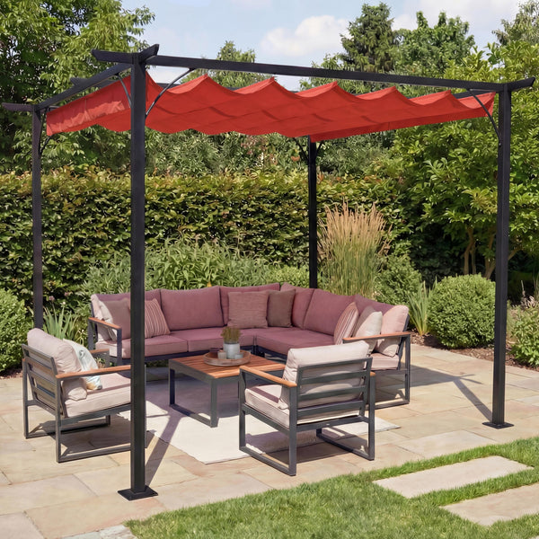 Pergola Pavillon 3,5x3,5m mit Schiebedach, 6cm Gestell terracotta