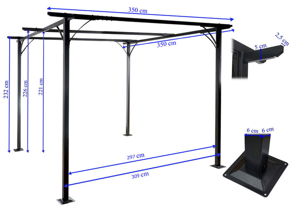 Pergola Pavillon 3,5x3,5m mit Schiebedach, 6cm Gestell terracotta