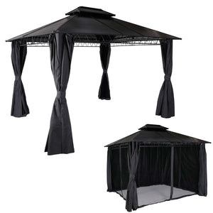 Pergola Pavillon 3,6x3m mit Seitenwand & Moskitonetz, grau