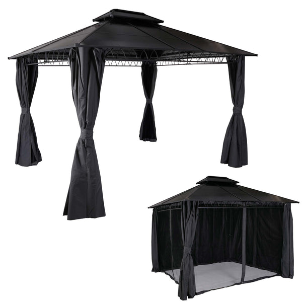 Pergola Pavillon 3,6x3m mit Seitenwand & Moskitonetz, grau
