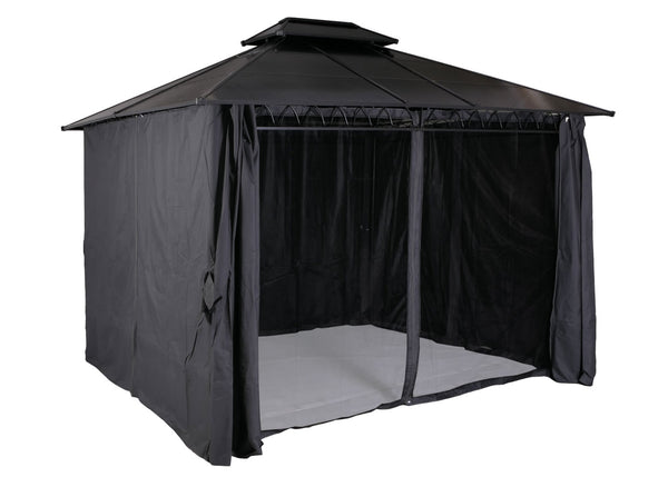Pergola Pavillon 3,6x3m mit Seitenwand & Moskitonetz, grau