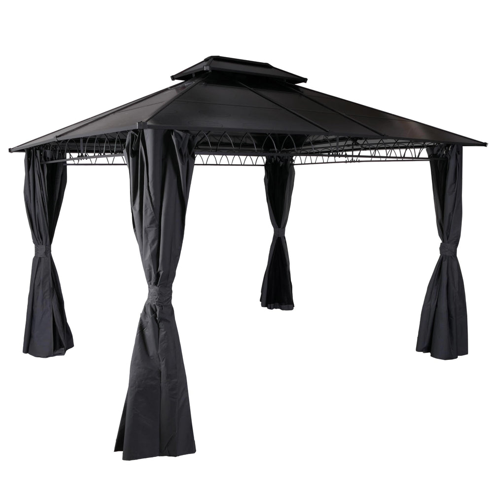 Pergola Pavillon 3,6x3m mit Seitenwand & Moskitonetz, grau