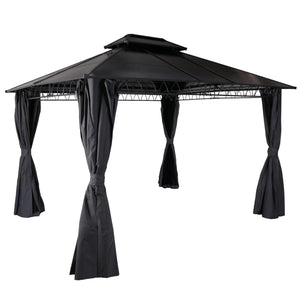 Pergola Pavillon 3,6x3m mit Seitenwand & Moskitonetz, grau