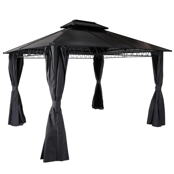 Pergola Pavillon 3,6x3m mit Seitenwand & Moskitonetz, grau