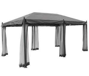 Pergola Pavillon 5x3m Grau mit Seitenwand & Moskitonetz Stabil