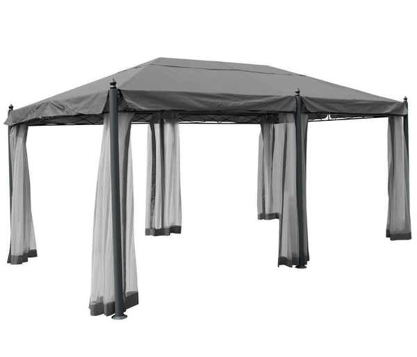 Pergola Pavillon 5x3m Grau mit Seitenwand & Moskitonetz Stabil