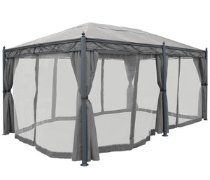 Pergola Pavillon 5x3m Grau mit Seitenwand & Moskitonetz Stabil