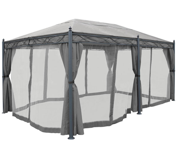 Pergola Pavillon 5x3m Grau mit Seitenwand & Moskitonetz Stabil