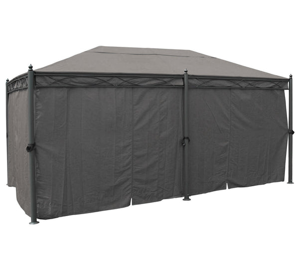 Pergola Pavillon 5x3m Grau mit Seitenwand & Moskitonetz Stabil