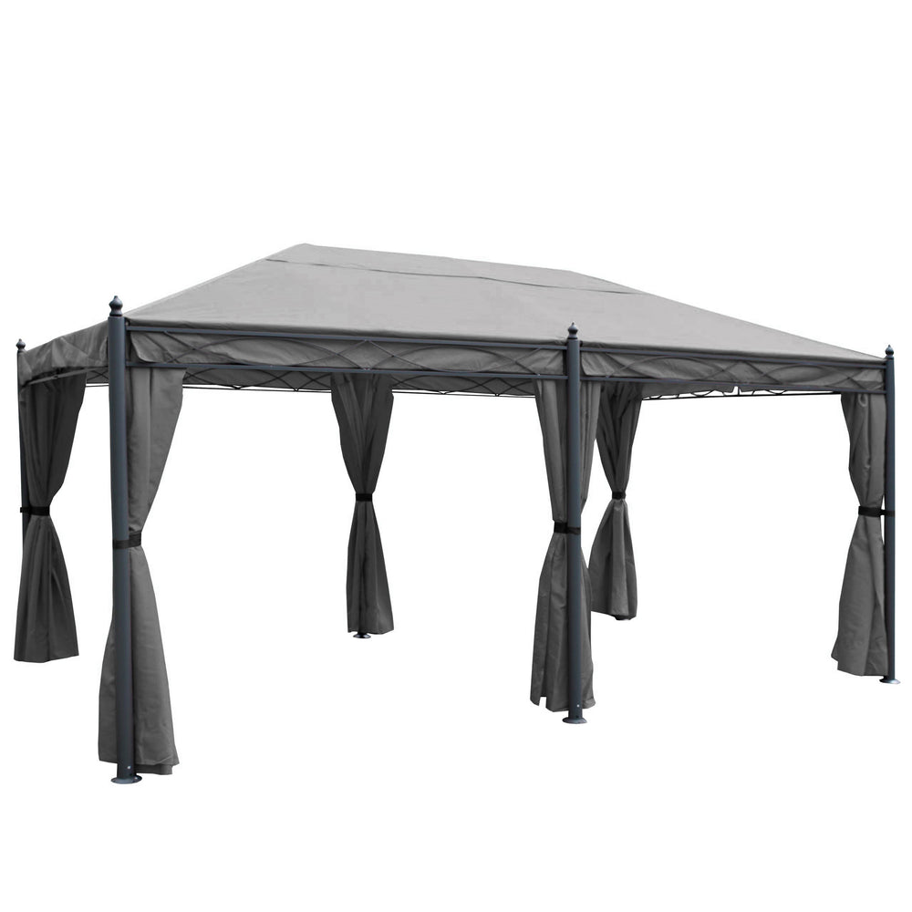 Pergola Pavillon 5x3m Grau mit Seitenwand & Moskitonetz Stabil