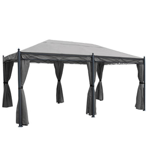 Pergola Pavillon 5x3m Grau mit Seitenwand & Moskitonetz Stabil