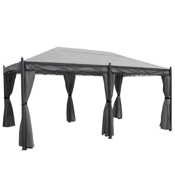 Pergola Pavillon 5x3m Grau mit Seitenwand & Moskitonetz Stabil