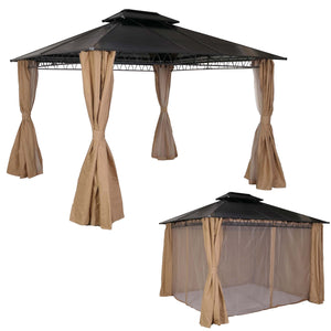 Pergola Pavillon Aluminium mit Seitenwand & Moskitonetz 3,6x3m creme
