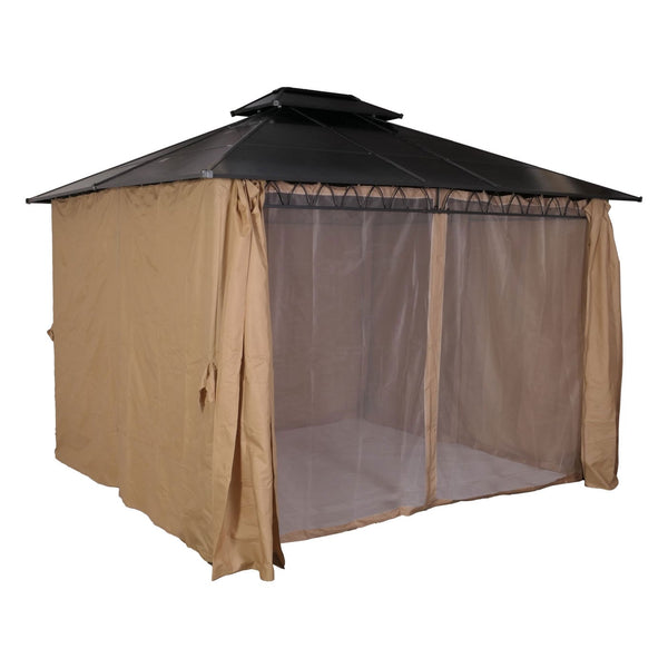 Pergola Pavillon Aluminium mit Seitenwand & Moskitonetz 3,6x3m creme