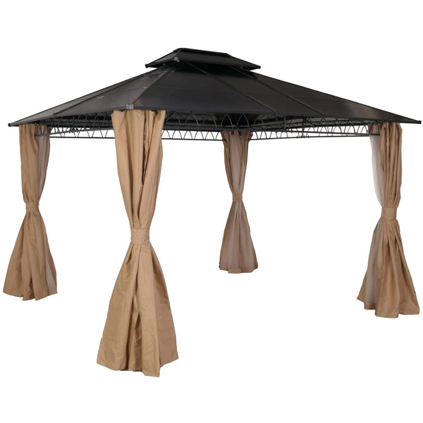Pergola Pavillon Aluminium mit Seitenwand & Moskitonetz 3,6x3m creme