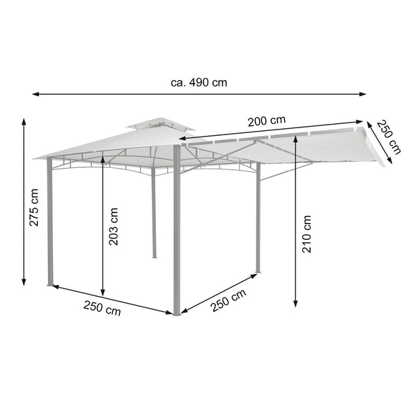 Pergola Pavillon Stahl bewegliche Seitenwand 2,5x2,5m grau