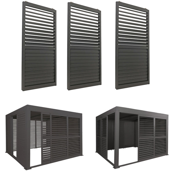 3er-Set Aluminium Schiebetür für Pergola, Lamellen, 206x272cm