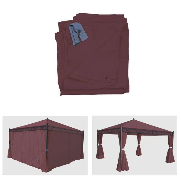 Seitenwände Set für Pergola 4x4m, Ersatz aus Polyester, rot-braun