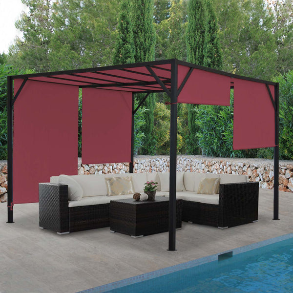 Pergola Village mit Schiebedach Bordeaux-Rot 3x3m – Stabiles Stahl-Gestell