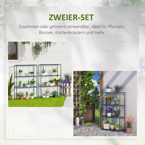 Pflanzenregal Set für drinnen und draussen 4 Ebenen Metall grün