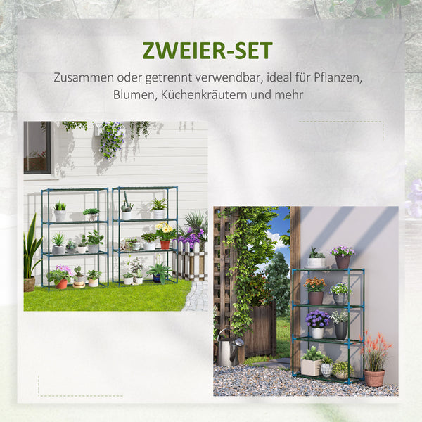 Pflanzenregal Set für drinnen und draussen 4 Ebenen Metall grün